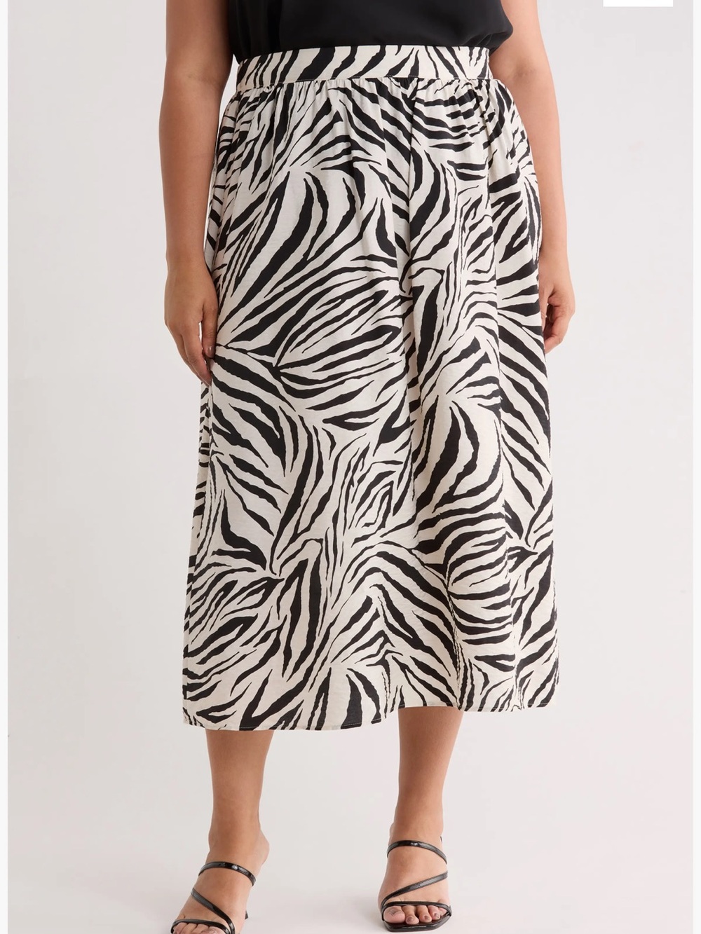Vero Moda Zebra-Print Midi Skirt in Black & White